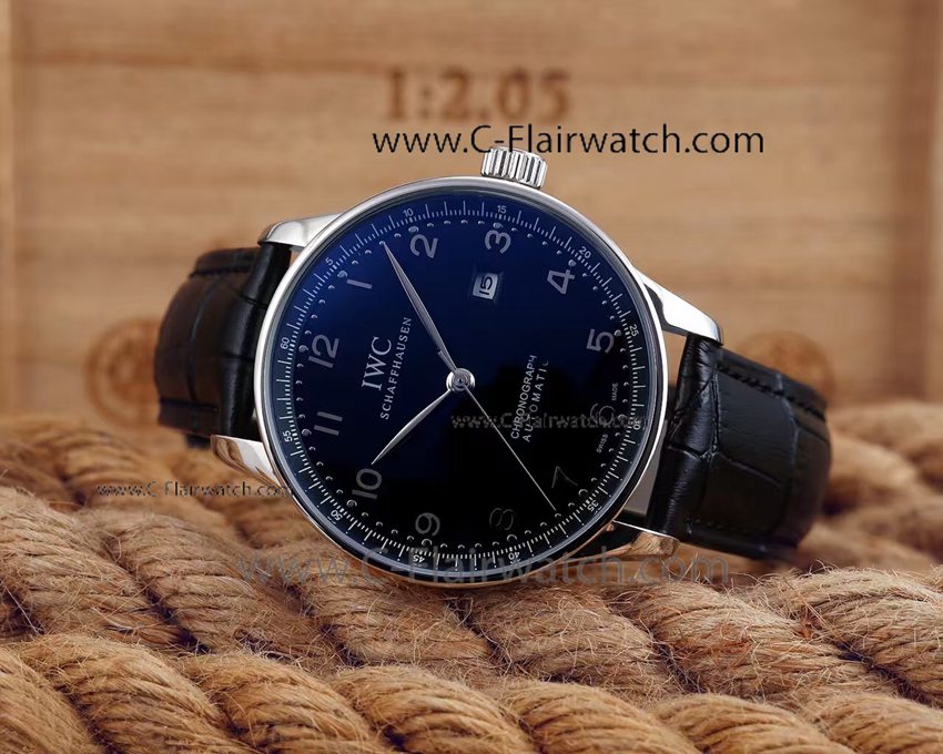 Clone IWC Schaffhausen Portuguese SS Black Leather Watch
